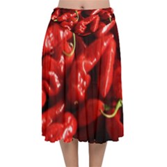 Red Chili Velvet Flared Midi Skirt by Sudhe