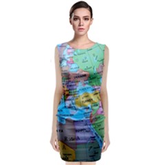 Globe World Map Maps Europe Sleeveless Velvet Midi Dress by Sudhe