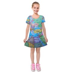 Globe World Map Maps Europe Kids  Short Sleeve Velvet Dress by Sudhe