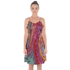 Color Rainbow Abstract Flow Merge Ruffle Detail Chiffon Dress by Sudhe