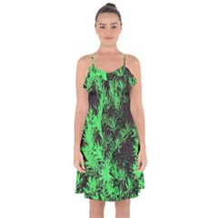 Green Etched Background Ruffle Detail Chiffon Dress by Sudhe