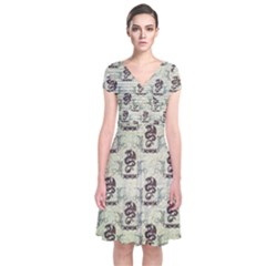 Awesome Chinese Dragon Pattern Short Sleeve Front Wrap Dress by FantasyWorld7