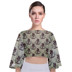 Awesome Chinese Dragon Pattern Tie Back Butterfly Sleeve Chiffon Top by FantasyWorld7