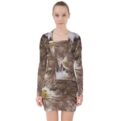 Sea Eagle Raptor Nature Predator V-neck Bodycon Long Sleeve Dress by Pakrebo