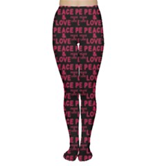 Peace And Love Typographic Print Pattern Tights by dflcprintsclothing