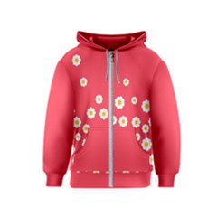 Flowers White Daisies Pattern Red Background Flowers White Daisies Pattern Red Bottom Kids  Zipper Hoodie by genx