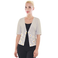 White Daisies Flower Pattern On Vintage Pastel Beige Background Retro Style Cropped Button Cardigan by genx