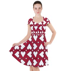 Graphic Heart Pattern Red White Cap Sleeve Midi Dress by Pakrebo