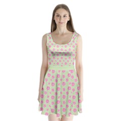 Roses Flowers Pink And Pastel Lime Green Pattern With Retro Dots Split Back Mini Dress  by genx