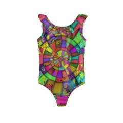 Color Abstract Rings Circle Center Kids  Frill Swimsuit by Pakrebo