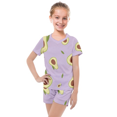 Avocado Green With Pastel Violet Background2 Avocado Pastel Light Violet Kids  Mesh Tee And Shorts Set by genx