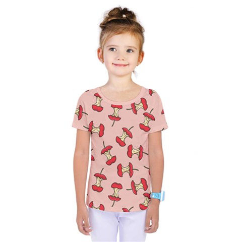 Red Apple Core Funny Retro Pattern Half Eaten On Pastel Orange Background Kids  One Piece Tee by genx