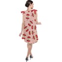 Red Apple Core Funny Retro Pattern Half eaten on pastel orange background Tie Up Tunic Dress View2