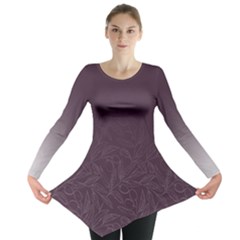 Organic Olive Leaves Pattern Hand Drawn Purple Red Wine Long Sleeve Tunic  by genx