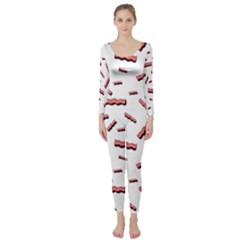 Funny Bacon Slices Pattern Infidel Red Meat Long Sleeve Catsuit by genx