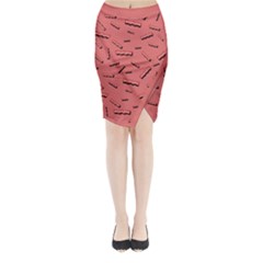 Funny Bacon Slices Pattern Infidel Vintage Red Meat Background  Midi Wrap Pencil Skirt by genx