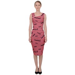 Funny Bacon Slices Pattern Infidel Vintage Red Meat Background  Sleeveless Pencil Dress by genx
