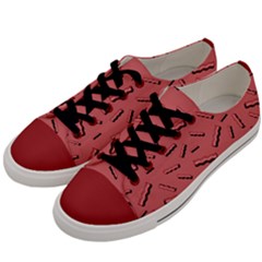 Funny Bacon Slices Pattern Infidel Vintage Red Meat Background  Men s Low Top Canvas Sneakers by genx