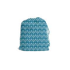 Easter Damask Pattern Deep Teal Blue And White Drawstring Pouch (small) by emilyzragz