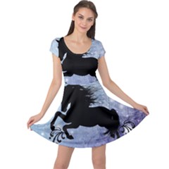 Wonderful Black Horse Silhouette On Vintage Background Cap Sleeve Dress by FantasyWorld7