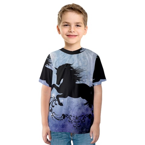 Wonderful Black Horse Silhouette On Vintage Background Kids  Sport Mesh Tee by FantasyWorld7