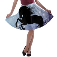 Wonderful Black Horse Silhouette On Vintage Background A-line Skater Skirt by FantasyWorld7