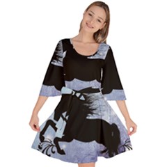 Wonderful Black Horse Silhouette On Vintage Background Velour Kimono Dress by FantasyWorld7