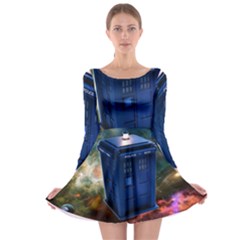 The Police Box Tardis Time Travel Device Used Doctor Who Long Sleeve Skater Dress by Sudhe