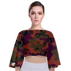 Camouflage Orange Tie Back Butterfly Sleeve Chiffon Top by snowwhitegirl