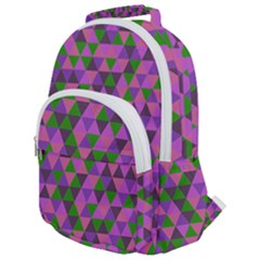 Retro Pink Purple Geometric Pattern Rounded Multi Pocket Backpack by snowwhitegirl