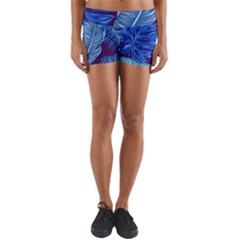 Tropical Blue Leaves Yoga Shorts by snowwhitegirl