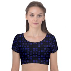 Neon Oriental Characters Print Pattern Velvet Short Sleeve Crop Top  by dflcprintsclothing