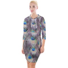 Peacock Bird Pattern Quarter Sleeve Hood Bodycon Dress by Pakrebo