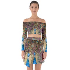 Peacock Feather Peacock Feather Off Shoulder Top With Skirt Set by Pakrebo