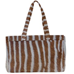 Skin Zebra Striped White Brown Canvas Work Bag by Pakrebo