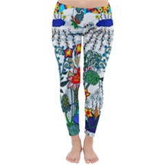 Moon And Flowers Abstract Classic Winter Leggings by okhismakingart