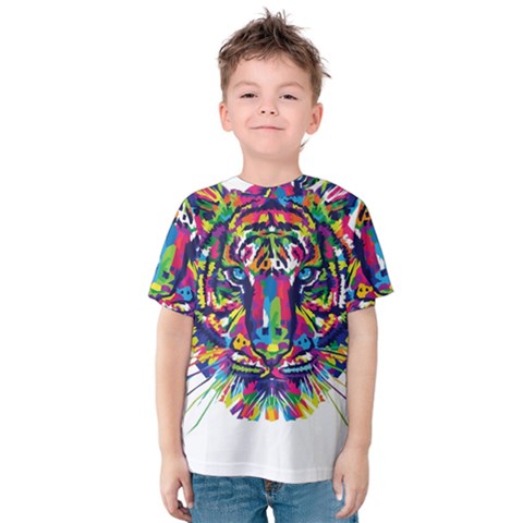 Tiger - White Background Kids  Cotton Tee by WensdaiAmbrose