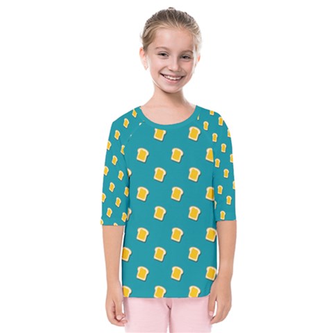 Toast With Cheese Pattern Turquoise Green Background Retro Funny Food Kids  Quarter Sleeve Raglan Tee by genx