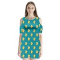 Toast With Cheese Pattern Turquoise Green Background Retro funny food Shoulder Cutout Velvet One Piece View1