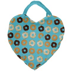 Donuts Pattern With Bites Bright Pastel Blue And Brown Giant Heart Shaped Tote by genx