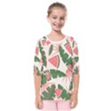 Tropical Watermelon Leaves Pink and green jungle leaves retro Hawaiian style Kids  Quarter Sleeve Raglan Tee View1