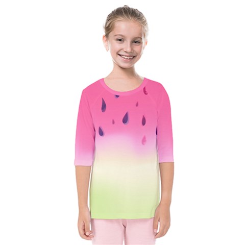 Watermelon Pastel Gradient Pink Watermelon Pastel Gradient Kids  Quarter Sleeve Raglan Tee by genx