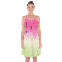 Watermelon Pastel Gradient Pink Watermelon Pastel Gradient Ruffle Detail Chiffon Dress by genx