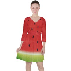 Juicy Paint Texture Watermelon Red And Green Watercolor Ruffle Dress by genx