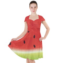 Juicy Paint Texture Watermelon Red And Green Watercolor Cap Sleeve Midi Dress by genx