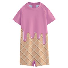 Ice Cream Pink Melting Background With Beige Cone Kids  Boyleg Half Suit Swimwear by genx