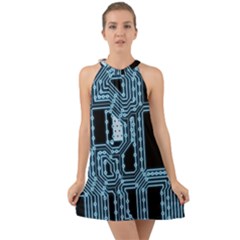 Circuit Pcb Tile Tiling Computer Halter Tie Back Chiffon Dress by Pakrebo