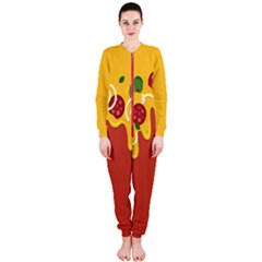 Pizza Topping Funny Modern Yellow Melting Cheese And Pepperonis Onepiece Jumpsuit (ladies)  by genx