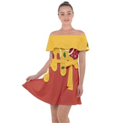 Pizza Topping Funny Modern Yellow Melting Cheese And Pepperonis Off Shoulder Velour Dress by genx