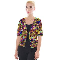 Color Mosaic Background Wall Cropped Button Cardigan by Pakrebo